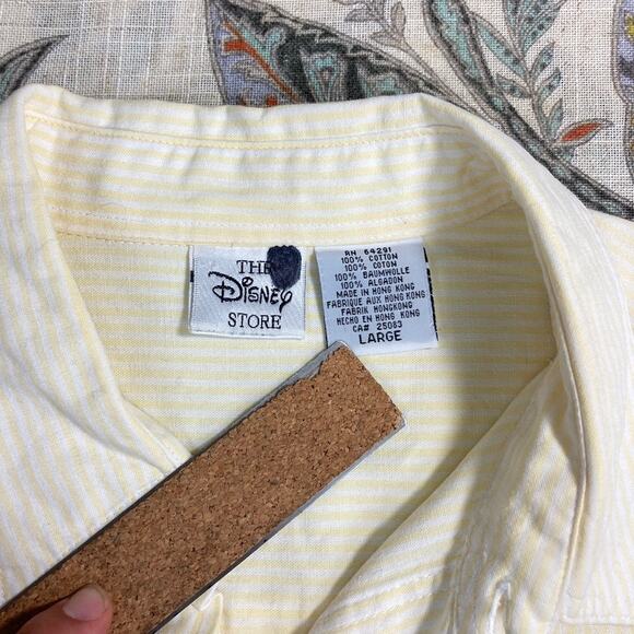 DISNEY Vintage Mickey Yellow White Stripe Long Sleeve Button Shirt Large - Picture 3 of 8